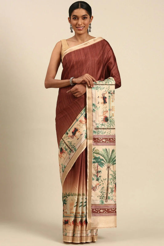 Brown Colour Cotton Digital Printed Printed Saree SD1102870