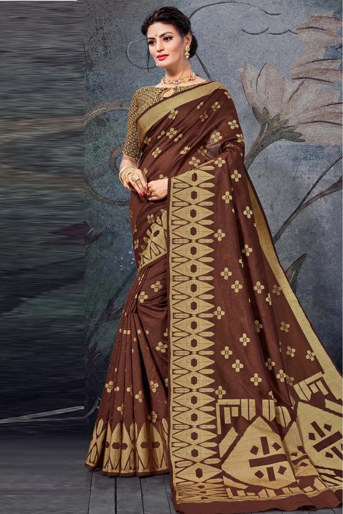 Brown Colour Cotton Handloom Woven Saree SD1100143