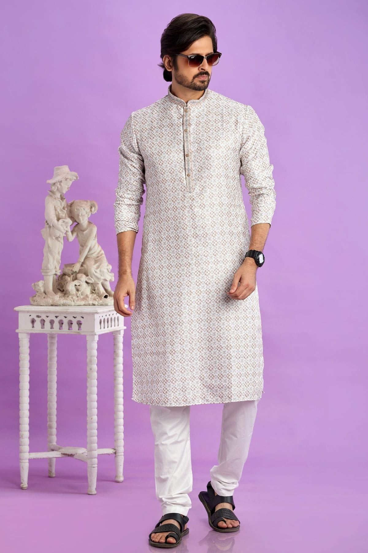 Brown Colour Cotton Pintex Work Kurta Pajama KP1230185 A