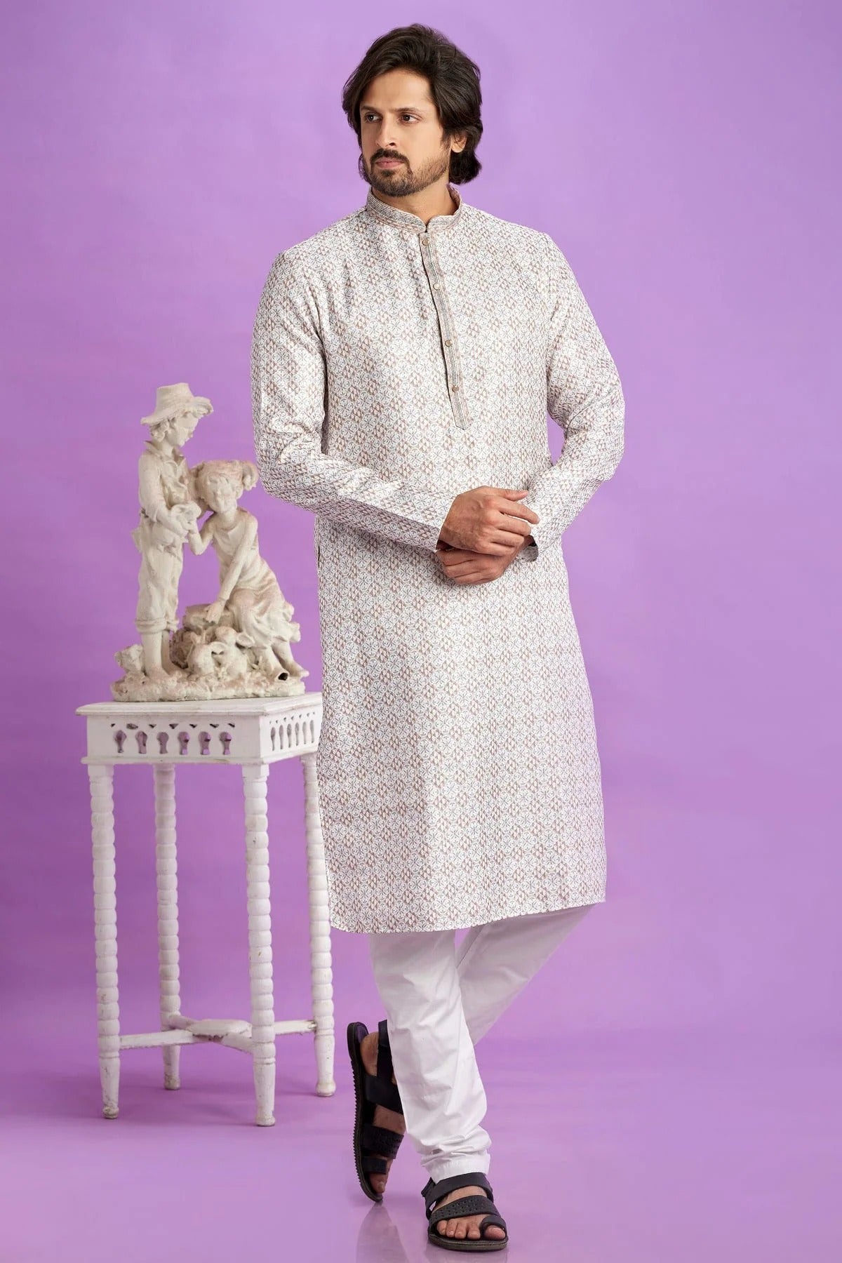 Brown Colour Cotton Pintex Work Kurta Pajama KP1230185