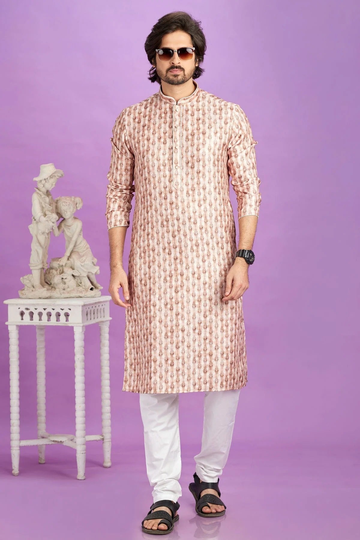 Brown Colour Cotton Pintex Work Kurta Pajama KP1230193 A