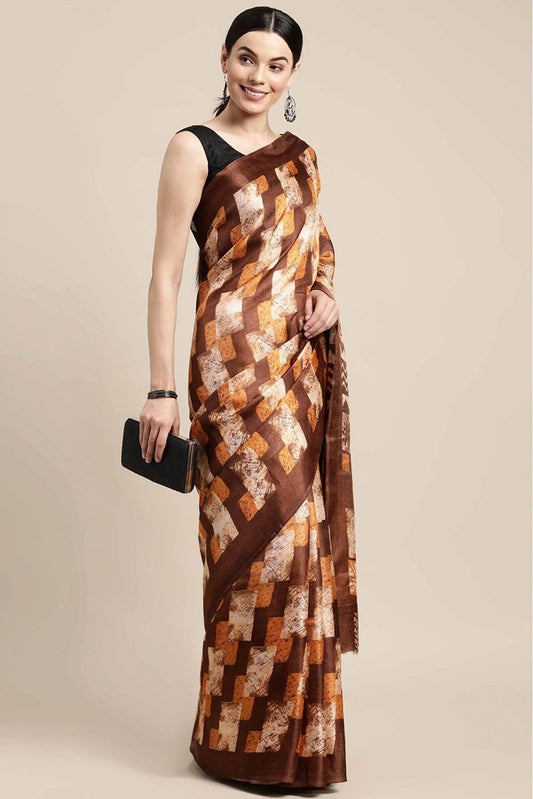 Brown Colour Cotton Printed Saree SD1100924