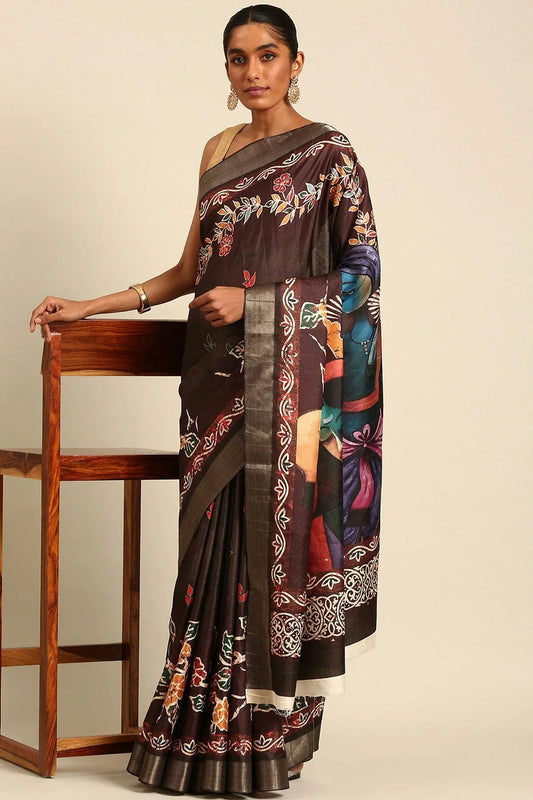 Brown Colour Cotton Printed Saree SD1102398