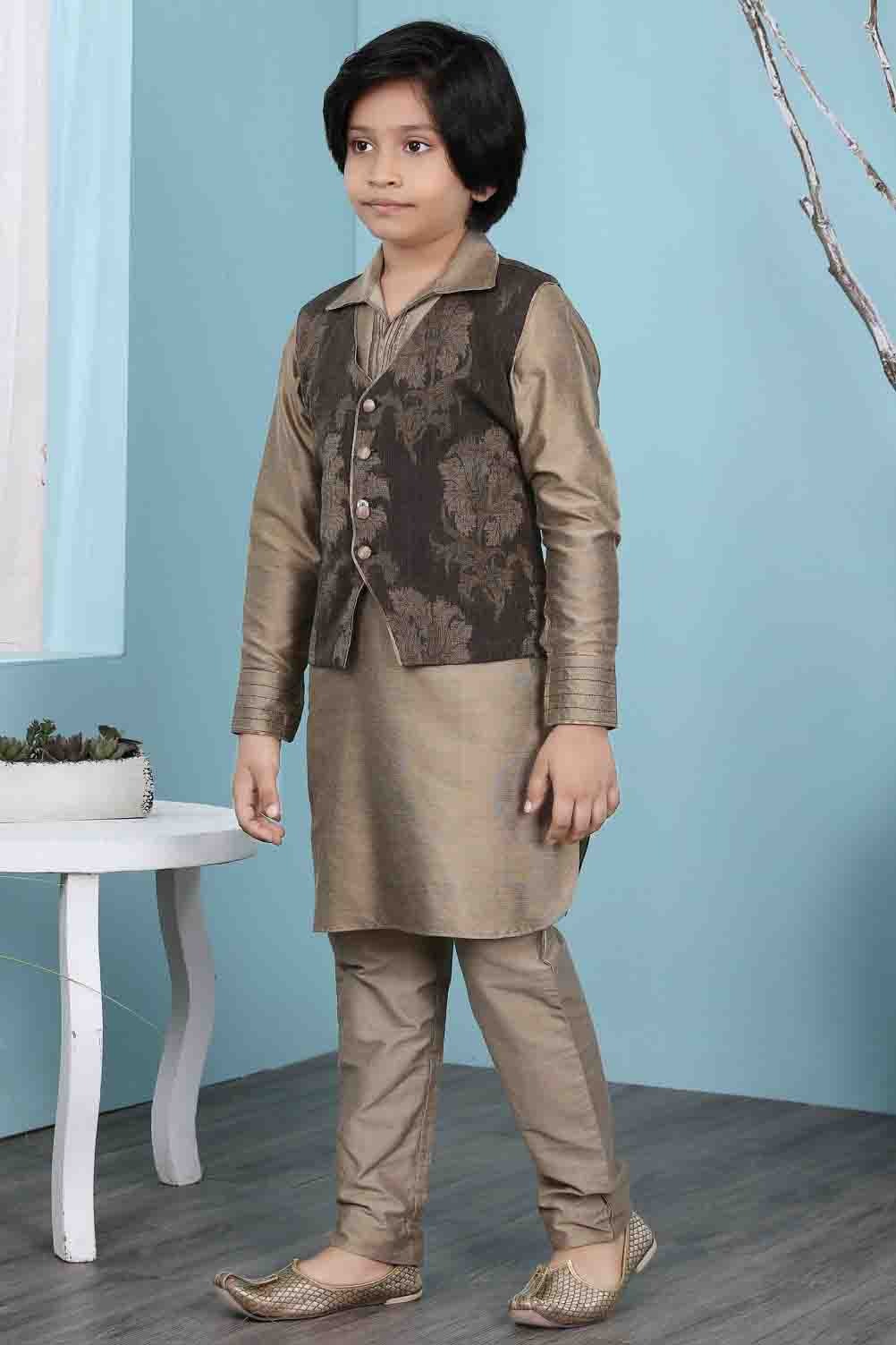 Brown Colour Cotton Silk Kurta Pajama With Jacket BW1070117 A