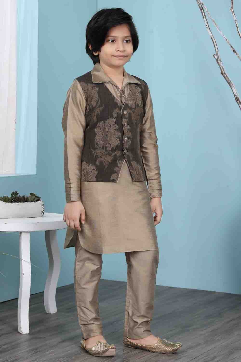 Brown Colour Cotton Silk Kurta Pajama With Jacket BW1070117 B