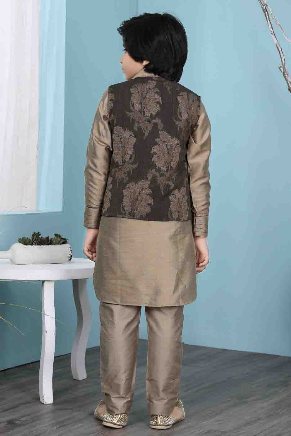 Brown Colour Cotton Silk Kurta Pajama With Jacket BW1070117 C