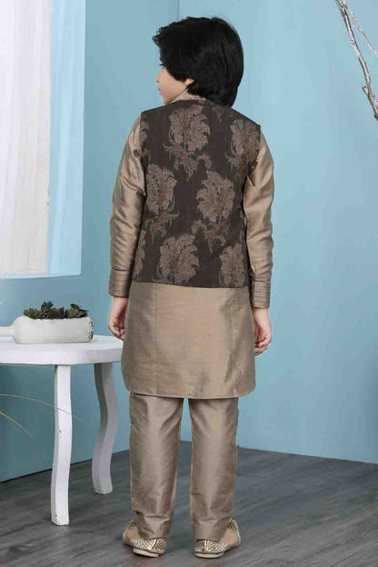 Brown Colour Cotton Silk Kurta Pajama With Jacket BW1070117 C