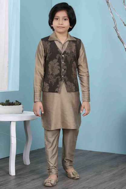 Brown Colour Cotton Silk Kurta Pajama With Jacket BW1070117