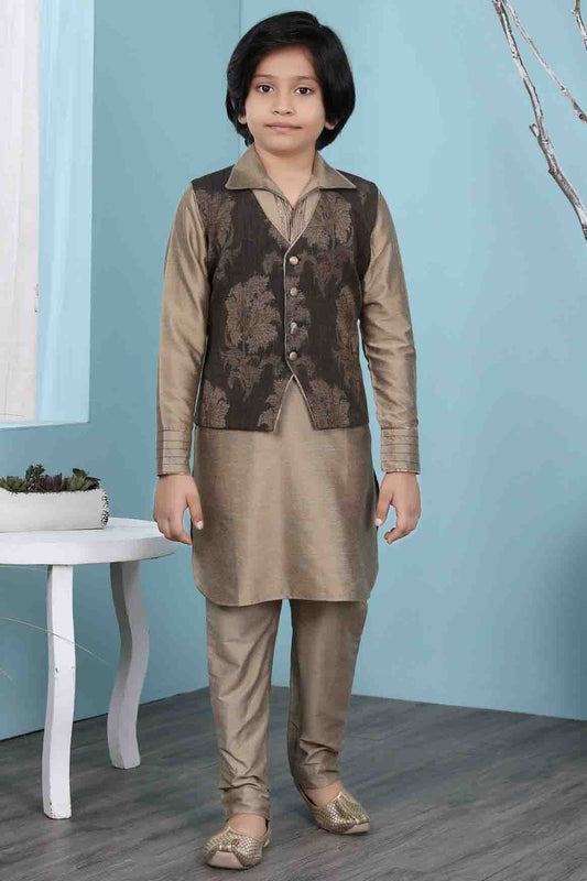 Brown Colour Cotton Silk Kurta Pajama With Jacket BW1070117