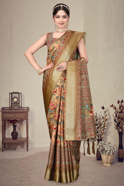 Brown Colour Cotton Silk Printed Saree