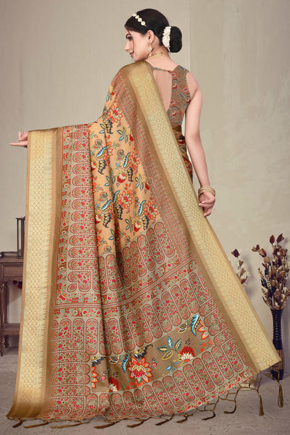 Brown Colour Cotton Silk Printed Saree