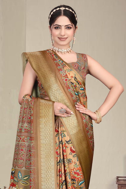 Brown Colour Cotton Silk Printed Saree