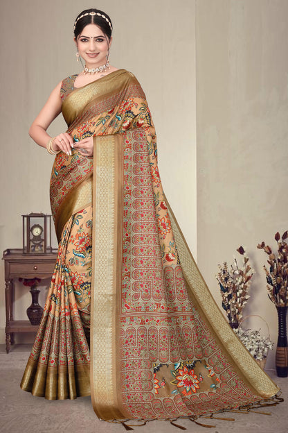 Brown Colour Cotton Silk Printed Saree