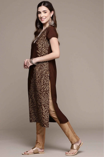 Brown Colour Crepe Foil Print Kurti KR1060233 B
