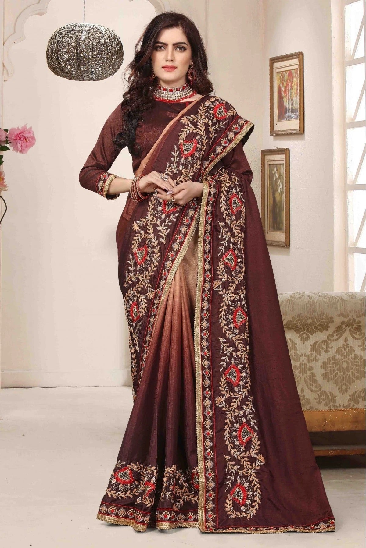 Brown Colour Dola Silk Designer Saree SD1120466