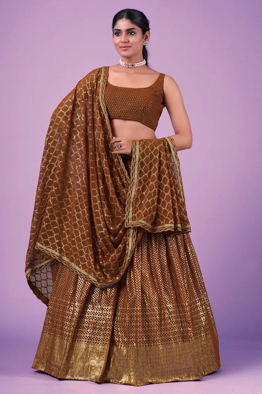Brown Colour Embroidery Georgette Lehenga Choli LD1080670
