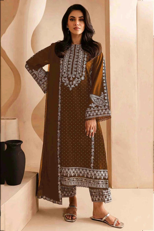 Brown Colour Faux Georgette Pakistani Suit SM1140812
