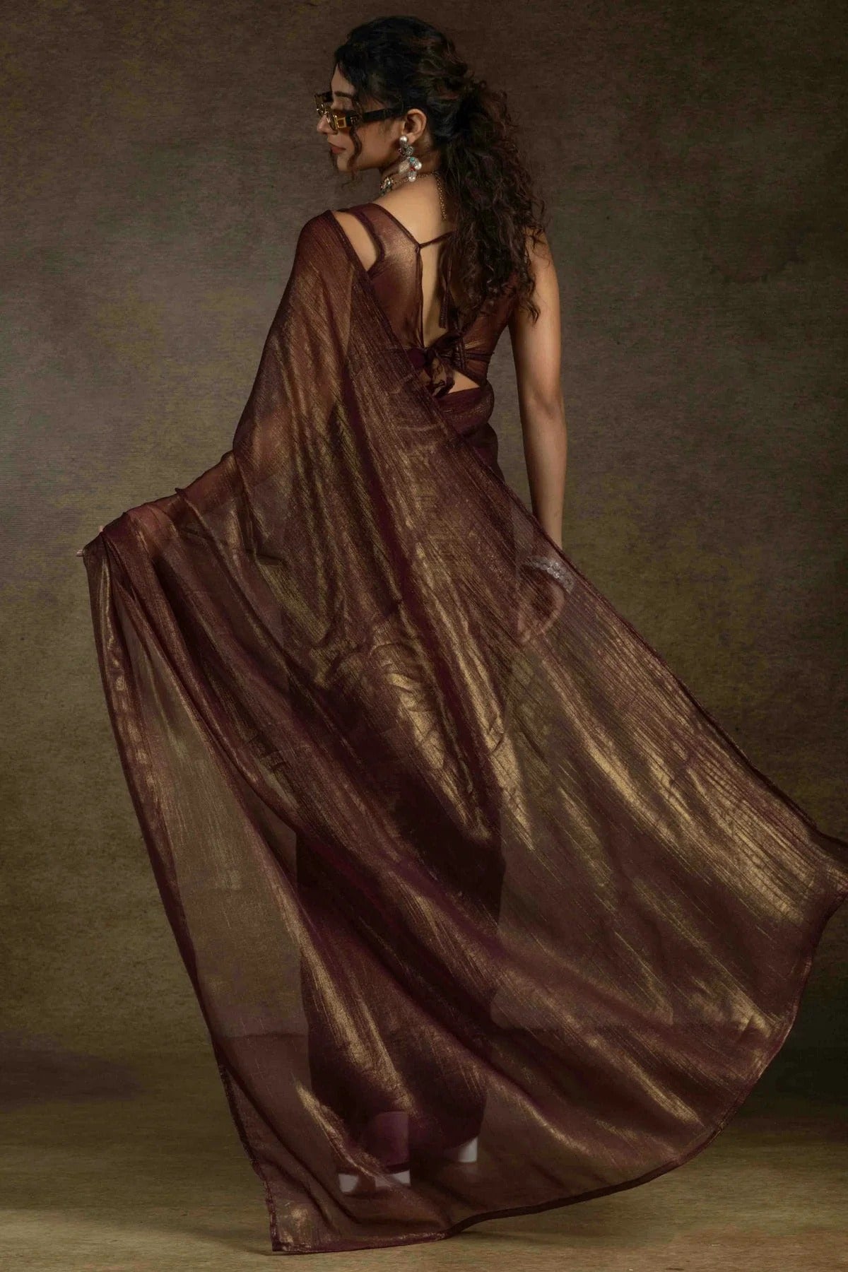 Brown Colour Fendi Satin Ready To Wear Saree SD1122012 A
