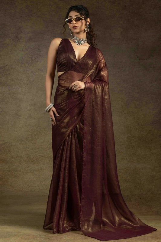Brown Colour Fendi Satin Ready To Wear Saree SD1122012