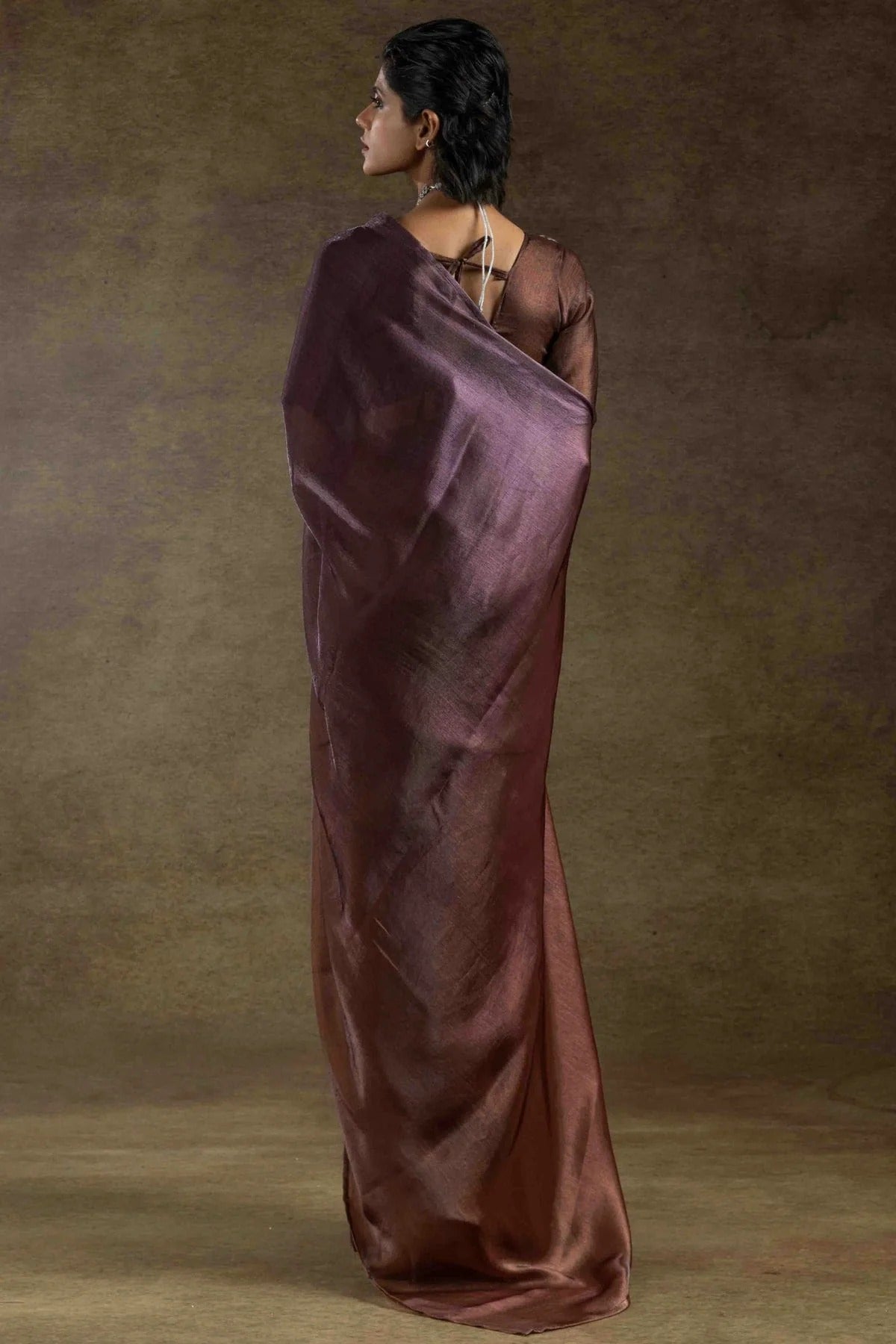 Brown Colour Fendi Satin Silk Ready To Wear Saree SD1122021 A