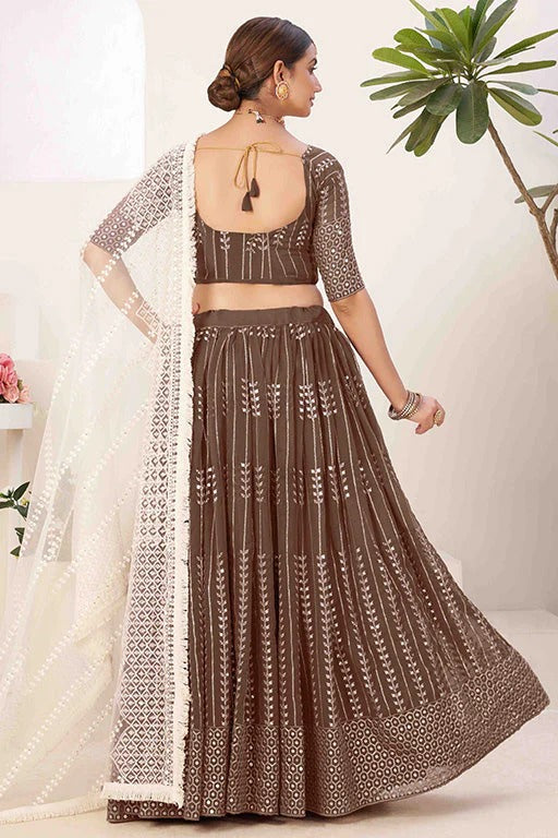 Brown Colour Georgette Designer Lehenga Choli LC1240098 A