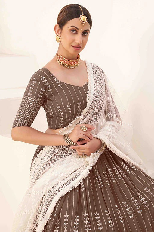 Brown Colour Georgette Designer Lehenga Choli LC1240098 B