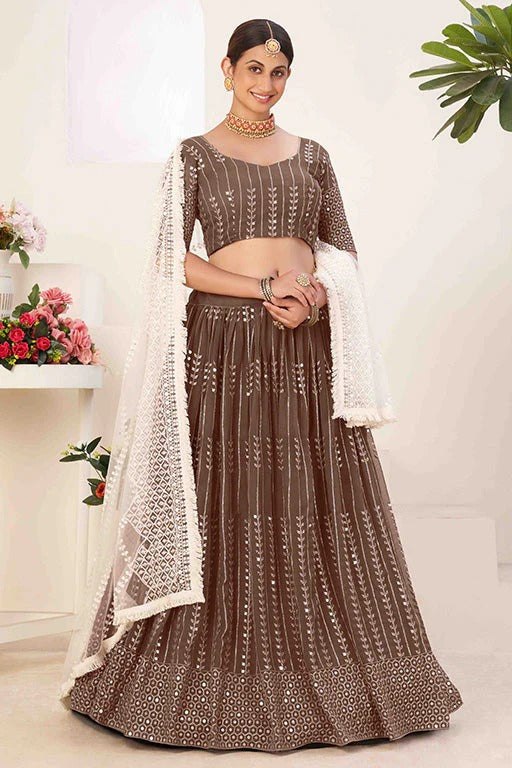 Brown Colour Georgette Designer Lehenga Choli LC1240098