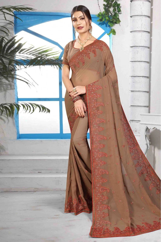 Brown Colour Georgette Designer Saree SD1120462