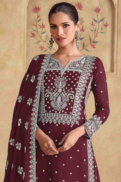 Brown Colour Georgette Palazzo Pant Suit SM1112960 A