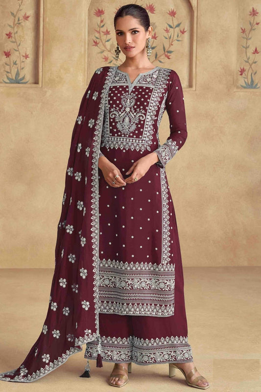 Brown Colour Georgette Palazzo Pant Suit SM1112960