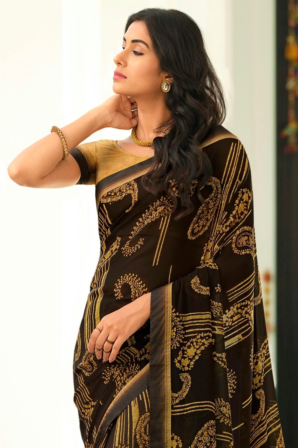Brown Colour Georgette Printed Saree SD1180045 A