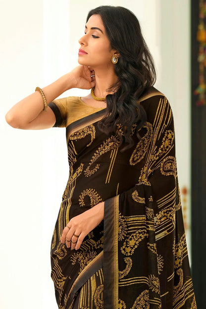 Brown Colour Georgette Printed Saree SD1180045 A