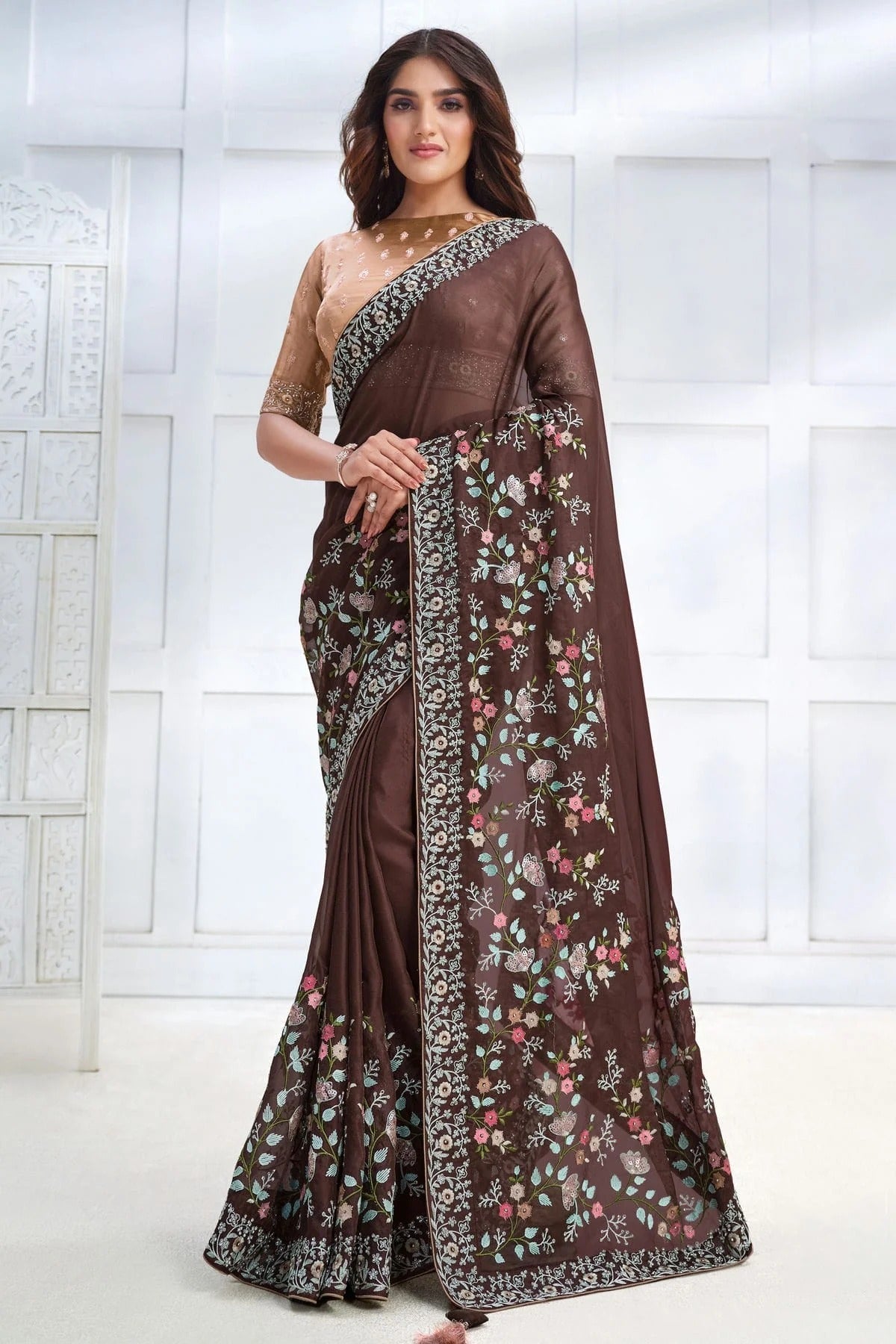 Brown Colour Georgette Silk Designer Saree SD1111727