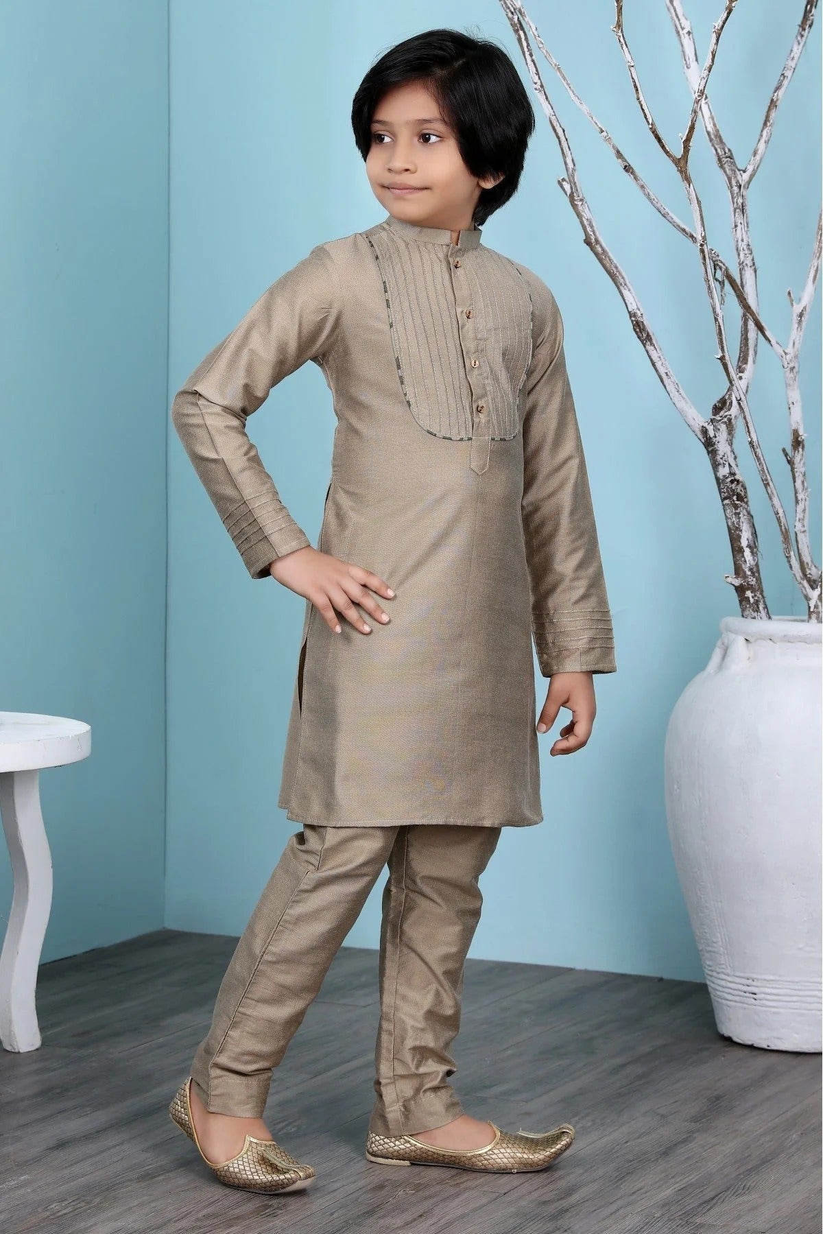 Brown Colour Handloom Silk Kurta Pajama BW1070087 B