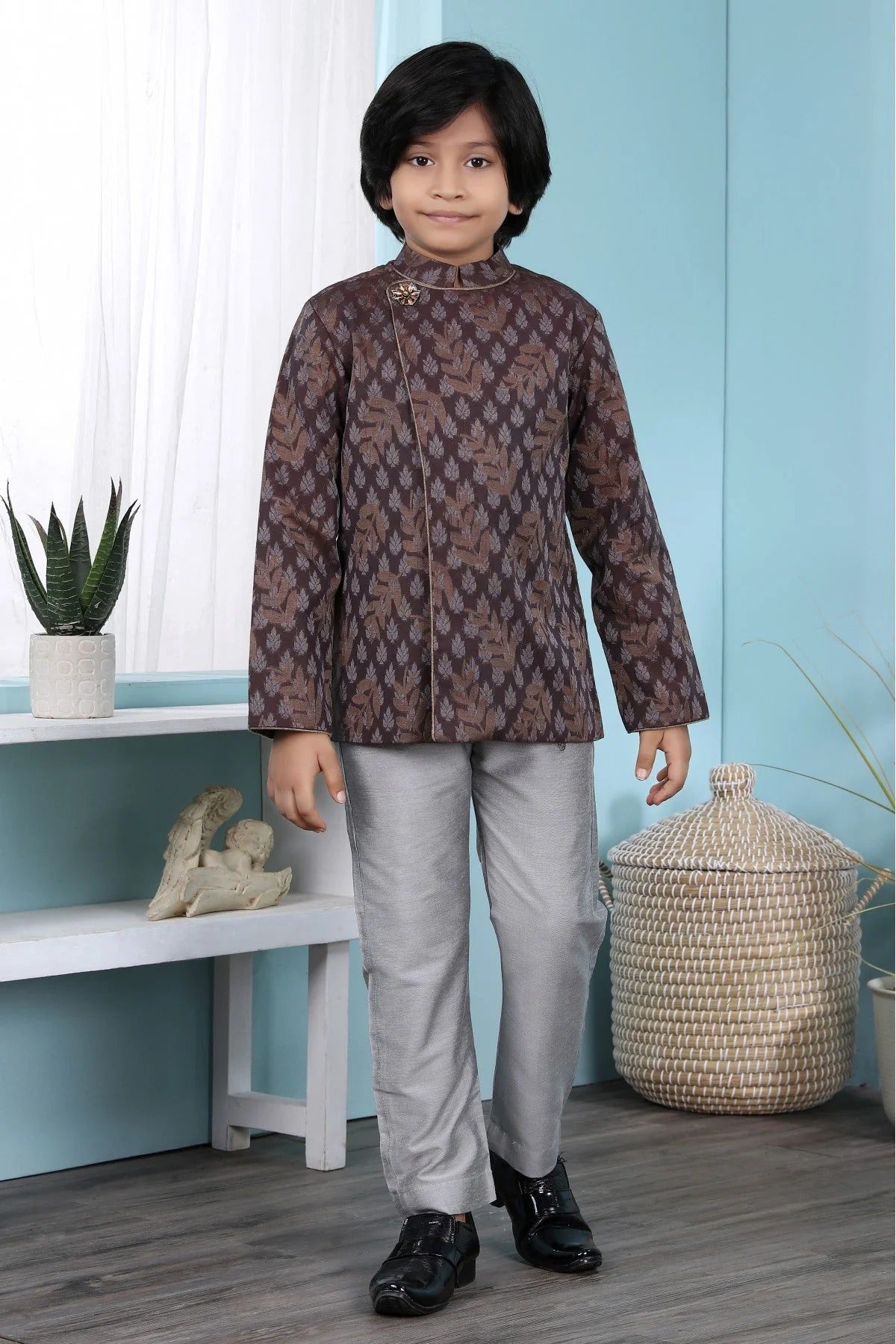Brown Colour Handloom Silk Sherwani BW1070075