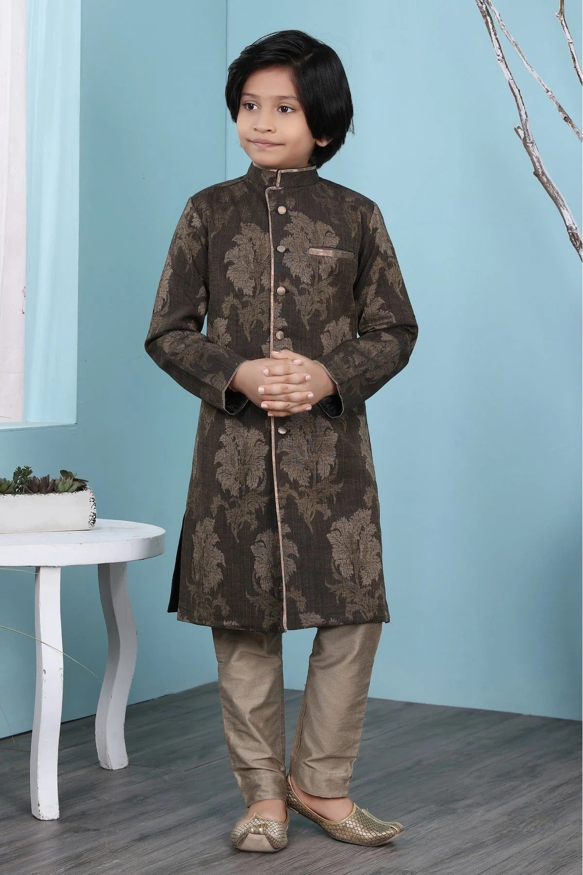 Brown Colour Handloom Silk Sherwani BW1070091