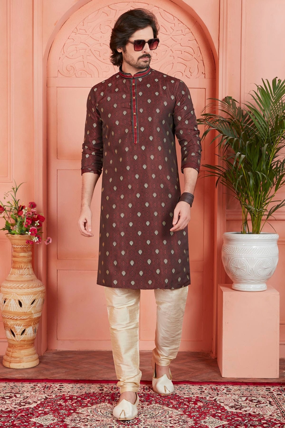 Brown Colour Jacquard Silk Brocade Kurta Pajama KP1230237 A