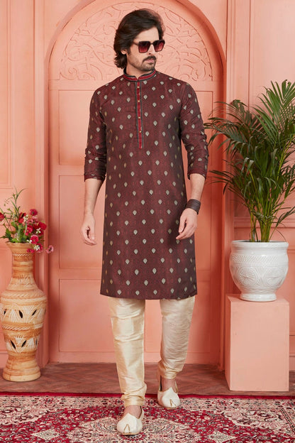 Brown Colour Jacquard Silk Brocade Kurta Pajama KP1230237 A