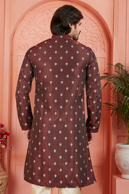Brown Colour Jacquard Silk Brocade Kurta Pajama KP1230237 B