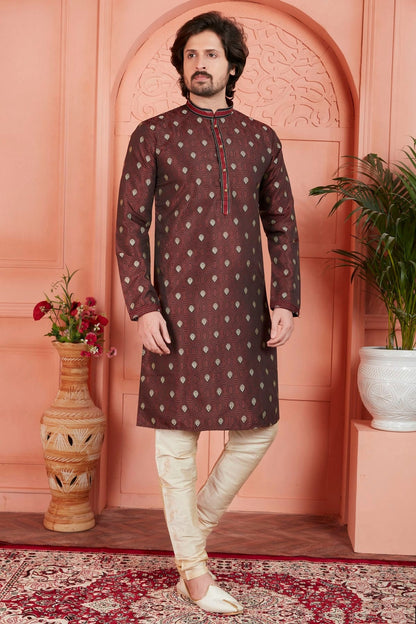 Brown Colour Jacquard Silk Brocade Kurta Pajama KP1230237