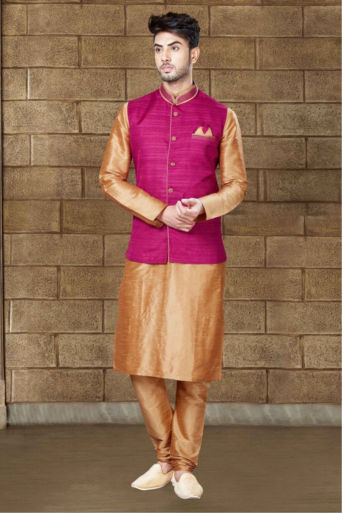 Brown Colour Kurta Pajama In Art Dhupion Fabric KP1040022