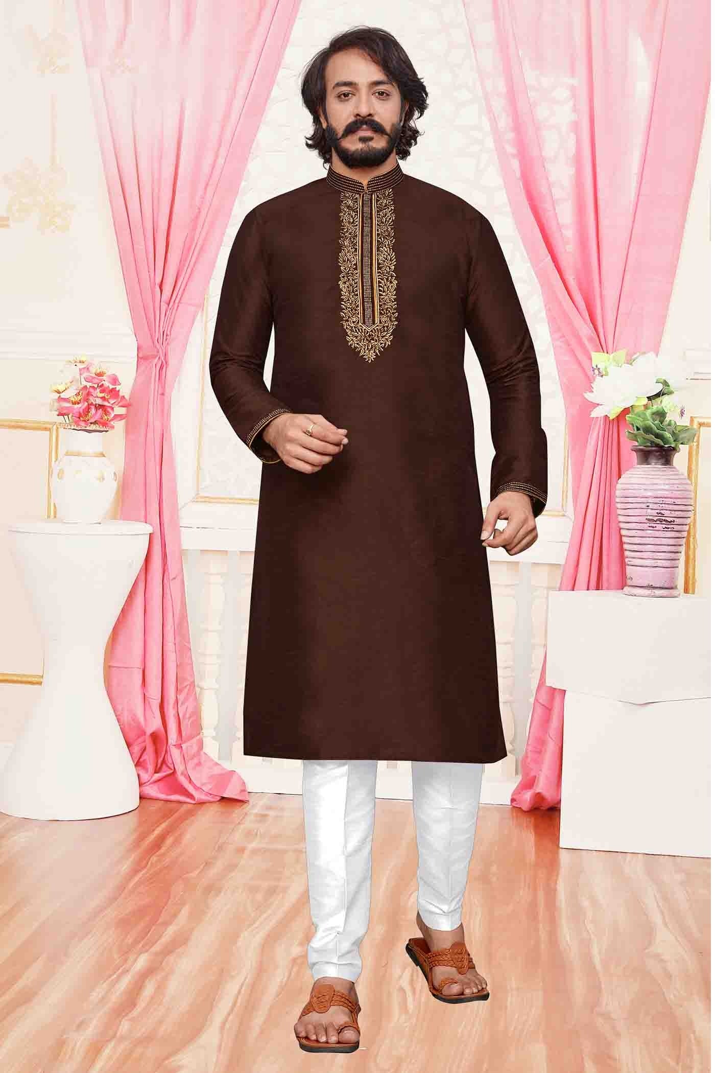 Brown Colour Kurta Pajama In Art Silk KP1210094
