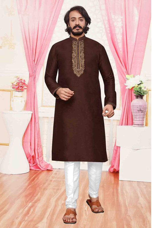 Brown Colour Kurta Pajama In Art Silk KP1210094
