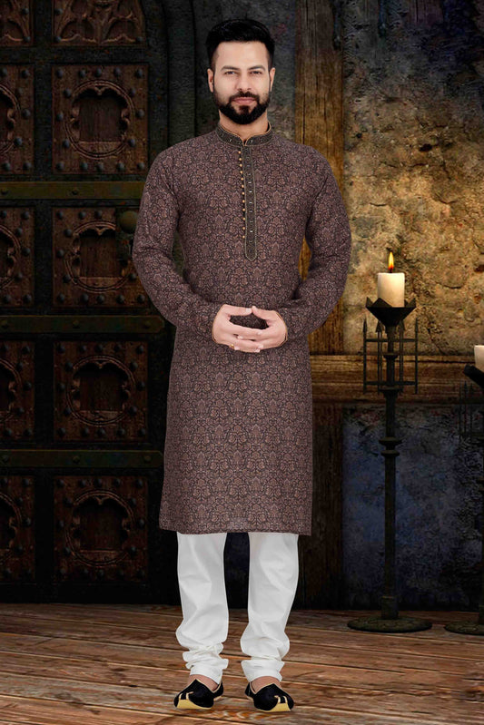 Brown Colour Kurta Pajama In Cotton KP1210112