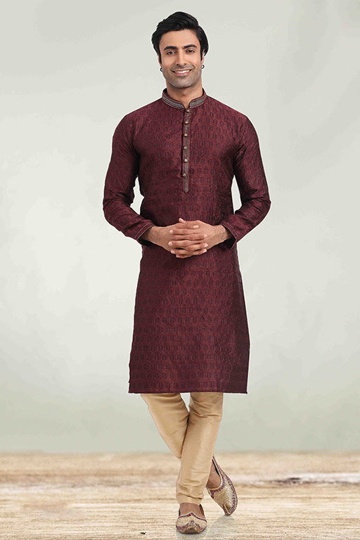 Brown Colour Kurta Pajama In Jacquard KP1210261
