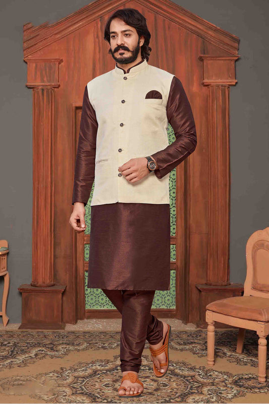 Brown Colour Kurta Pajama With Jacket In Art Silk KP1210303