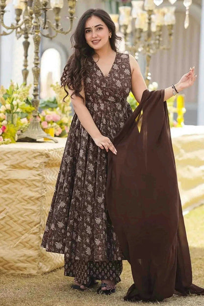 Brown Colour Muslin Stitched Suit SS1113313