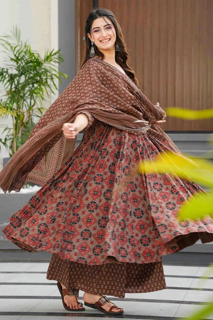 Brown Colour Muslin Stitched Suit SS1113315