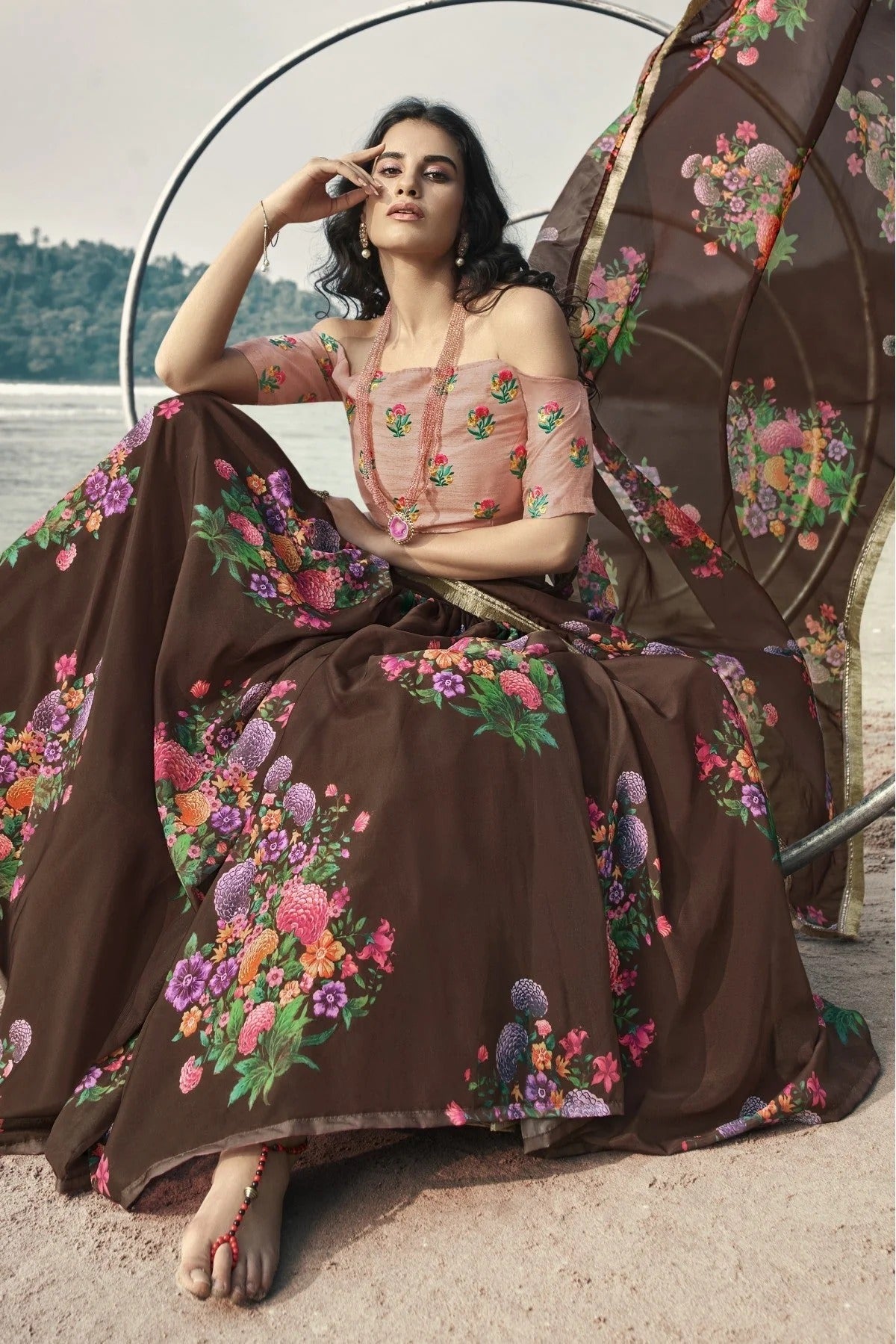Brown Colour Organza Printed Lehenga Choli LC1080633 A