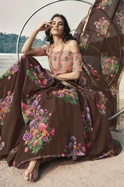 Brown Colour Organza Printed Lehenga Choli LC1080633 A